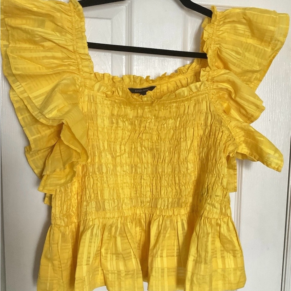 Banana Republic Yellow Ruffled Smocked Crop Women’s Top Size XL